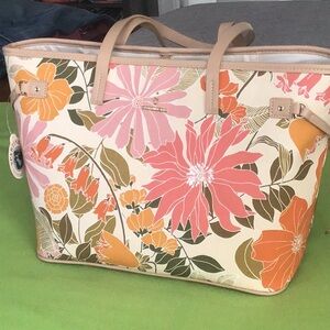 Spartina 449 Pink and Orange Retro Floral Tote
